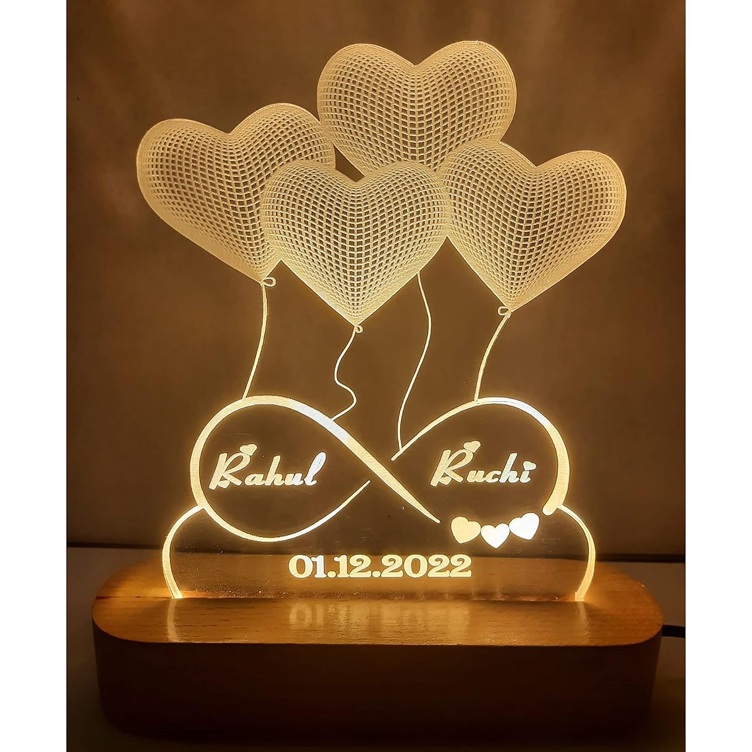 THE GRANDEUR 3D Illusion LED Lamp | Warm White (8x6 Inch) | Customized Name, Date | Best Gift for Wedding, Anniversary, Birthday, Valentine's Day for Husband Wife Couple Girlfriend Boyfriend-image-35