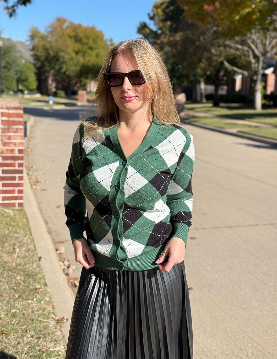 GRACE KARIN Womens Cardigan Sweater Spring Fashion Long Sleeve Argyle Sweater V Neck Button Up Cardigan Preppy Clothes - Image 2