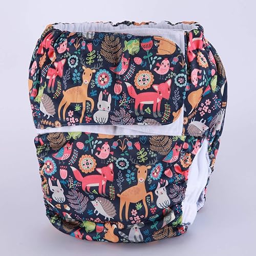 Miniatura 2 de Pañal de tela grande para adultos adolescentes, reutilizable, lavable para discapacitados, con gancho y lazo (animal (tamaño grande de 26 a 50