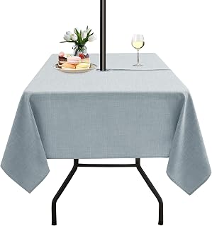 LUSHVIDA Outdoor Tablecloth with Umbrella Hole, Light Gray, 60x60 Inch