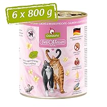 GranataPet DeliCatessen con salmone e frutti di mare, cibo umido gatti, gustose scatolette gatto senza cereali e zuccheri aggiunti, alimento umido per gatti, 6 x 800 g