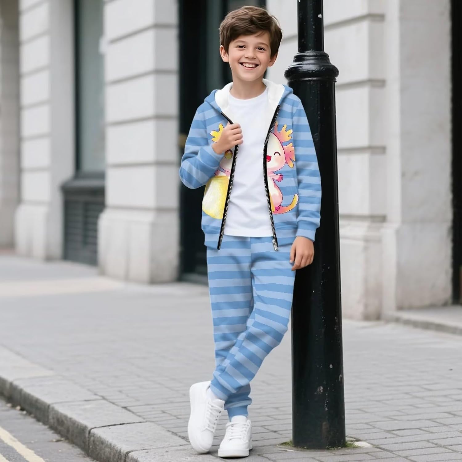 Boys Clothes 2 Piece Long Sleeve Zip up Hoodie Sweatshirt Sweatpants with 3-Pockets