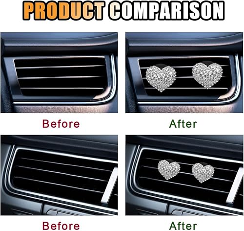 Miniatura 9 de 2 clips de ventilación de automóvil con diamantes de cristal, dijes brillantes en forma de corazón, clip de ventilación de aire para automóvil,