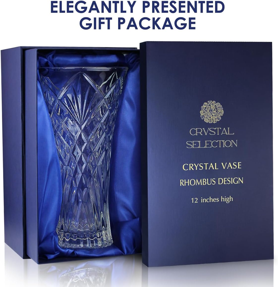 CS Crystal Vase 12-inch high, Rhombus Design, for Flowers & Decor. Lovely Nice Shiny Piece. Perfect as a Gift, Suitable for All Occasions. - Image 4