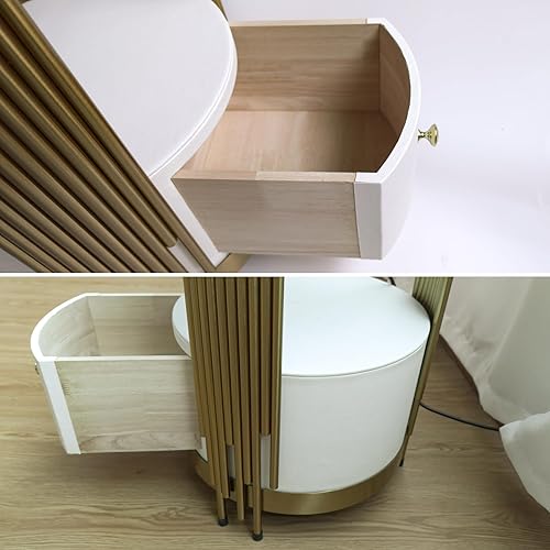 Miniatura 6 de wangpengkai Mesita de noche LED inteligente negra con puerto USB estación de carga pequeña redonda de 14 pulgadas para sofá mesa auxiliar para