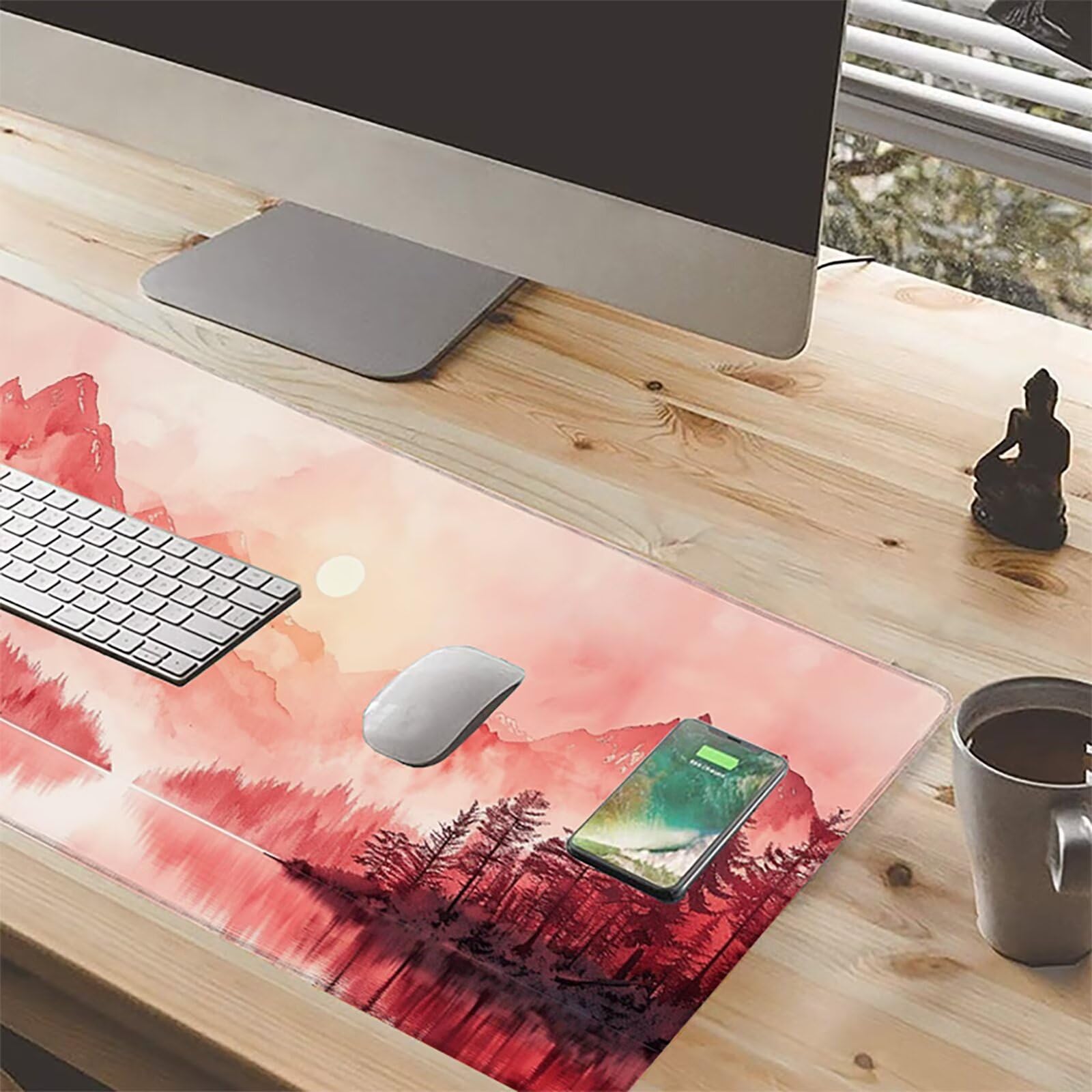 Amanecer Alfombrilla Ratón Gaming XXL 1500x800mm, Alfombrilla Gaming Rosa Mousepad con Base de Goma Antideslizante, Impermeable Desk Mat para Teclado y Raton, Accesorios Gaming, Regalos de Hombre 8-G