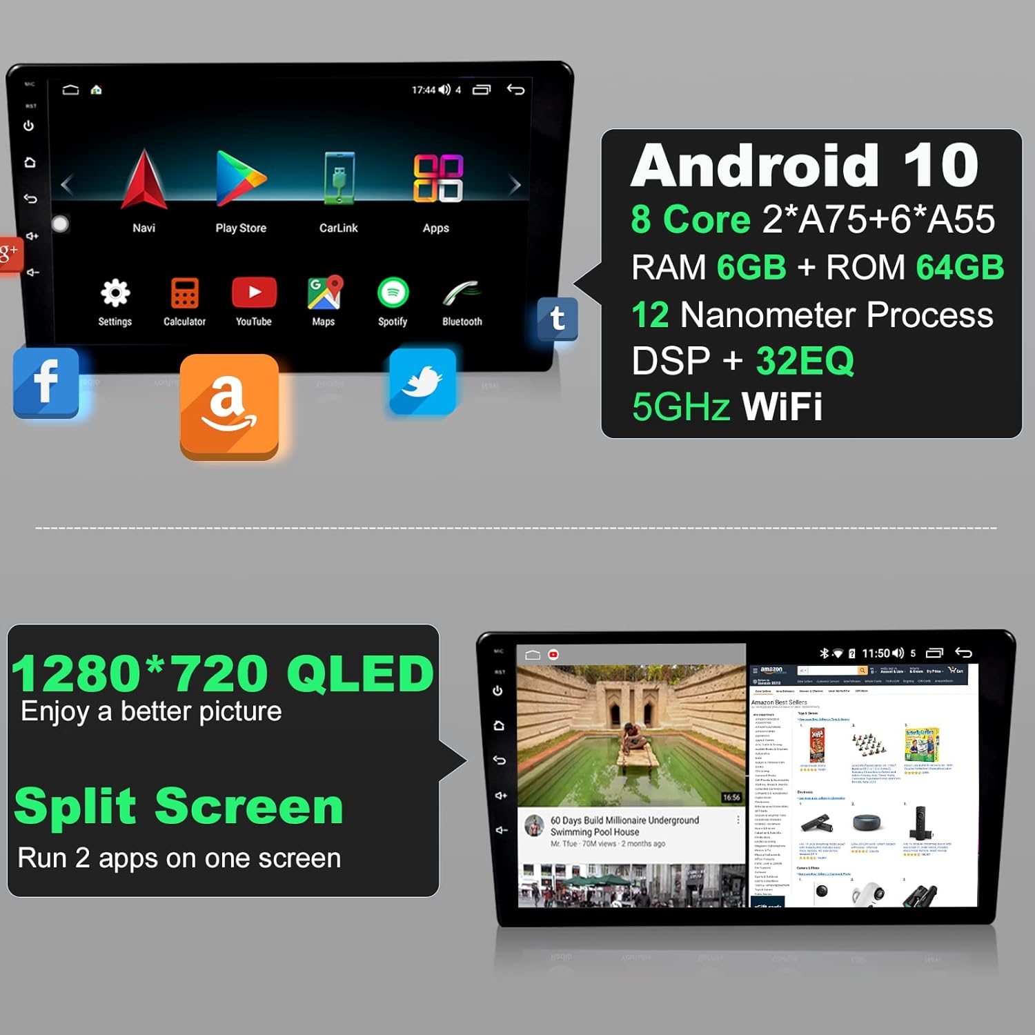 iying 6g64g android car stereo for jeep wrangler 2011 2012 2013 2014 wireless carplay wireless android auto 10 1 inch car radio qled touch screen am