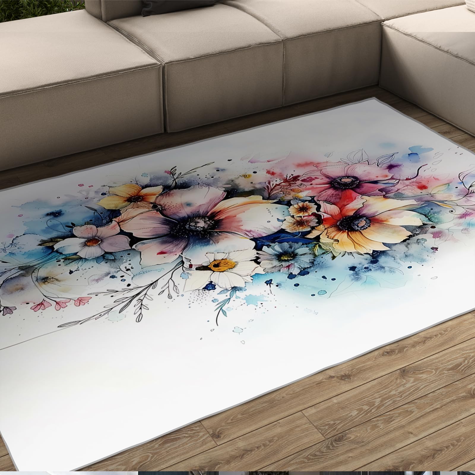Tapis floral boho multicolore chic pour réveiller la déco de votre salon moderne 100x150