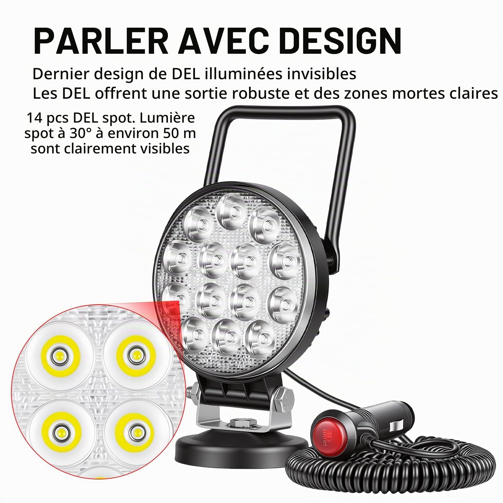 RIGIDON 1x 10 cm 4 pouces 42W rond lampe de travail portable allume-cigare