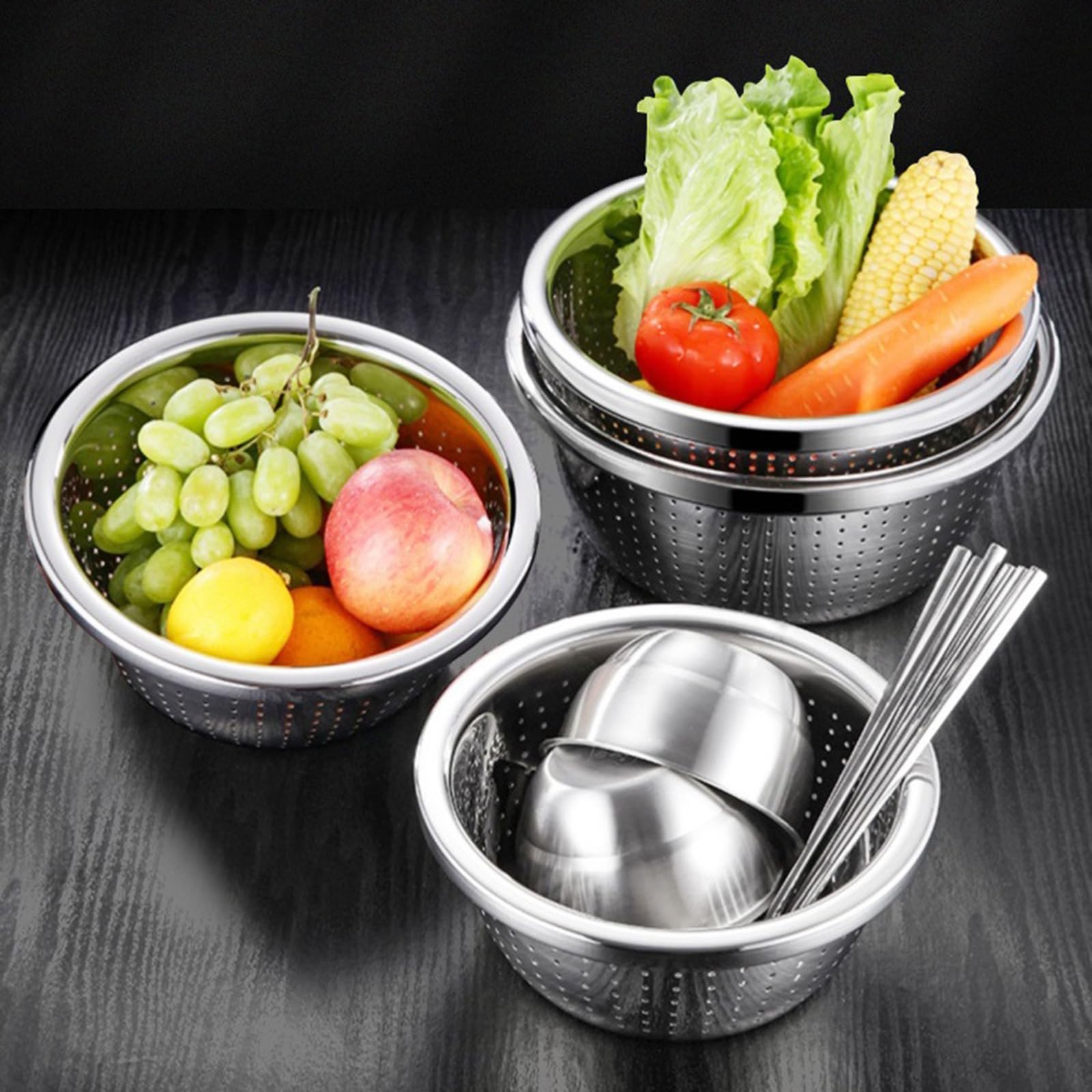 Drain Basins 304 Stainless Steel Material Basin Thickened Washing Baskets And Basin Washing Rice Sieve Basins Drain Bowl