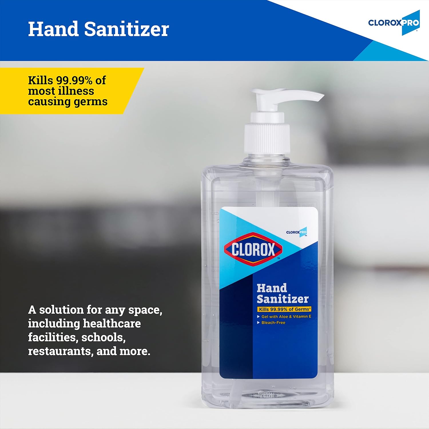 Clorox Pro Hand Sanitizer Gel with Pump, Bleach-Free, Aloe & Vitamin E Kills More Than 99.999% of Germs on Contact - Hand Sanitizer Gel Easy To Use Hand Sanitizing Gel, 16.9 Fl Oz