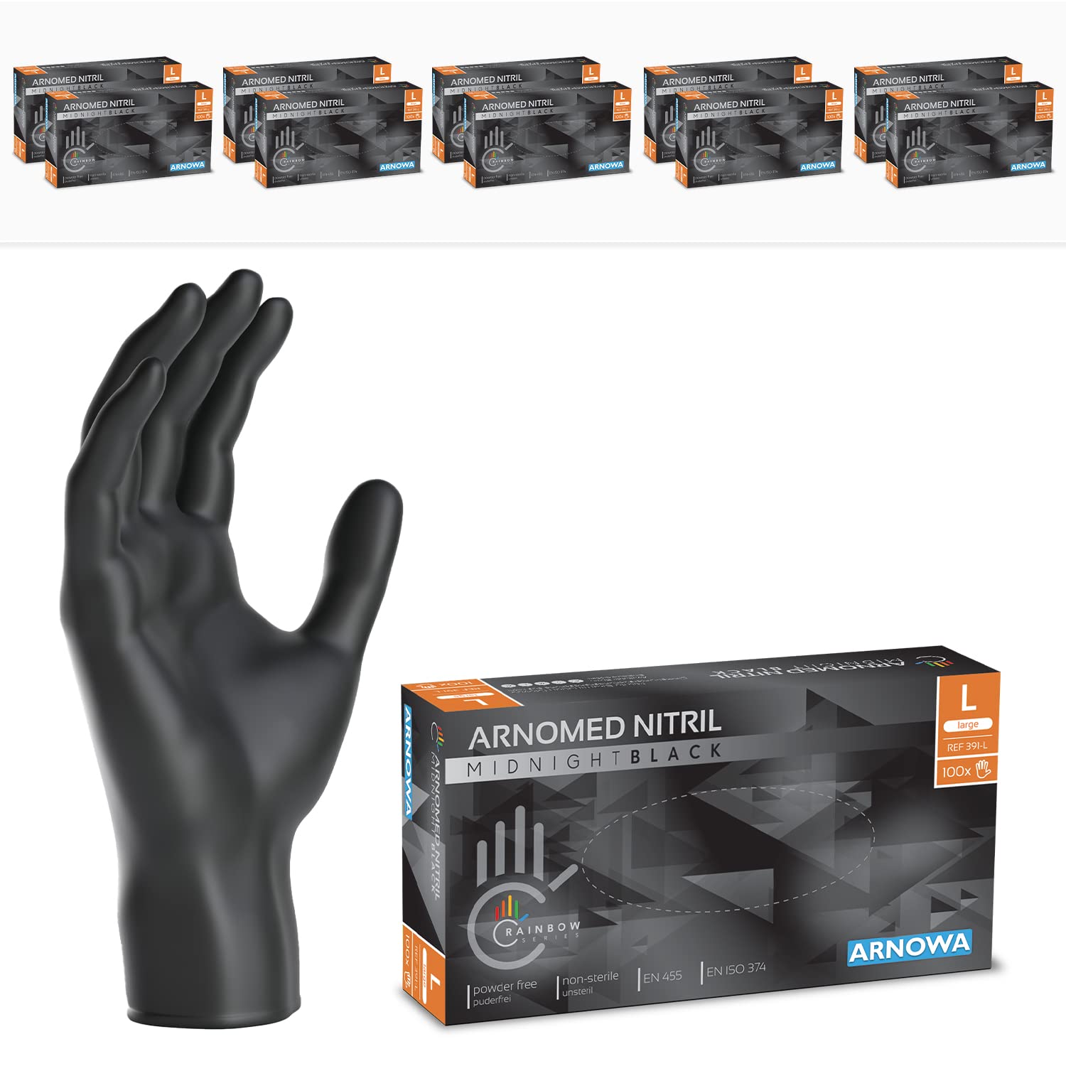 1000x ARNOMED® Gants en nitrile taille L Noir, Gants à usage unique pour chirurgie & laboratoire, Gants en nitrile sans poudre & sans latex, Moufles en nitrile XS, S, M, L, XL, XXL | Gants jetables en nitrile sans poudre - Gants de protection en nitrile -