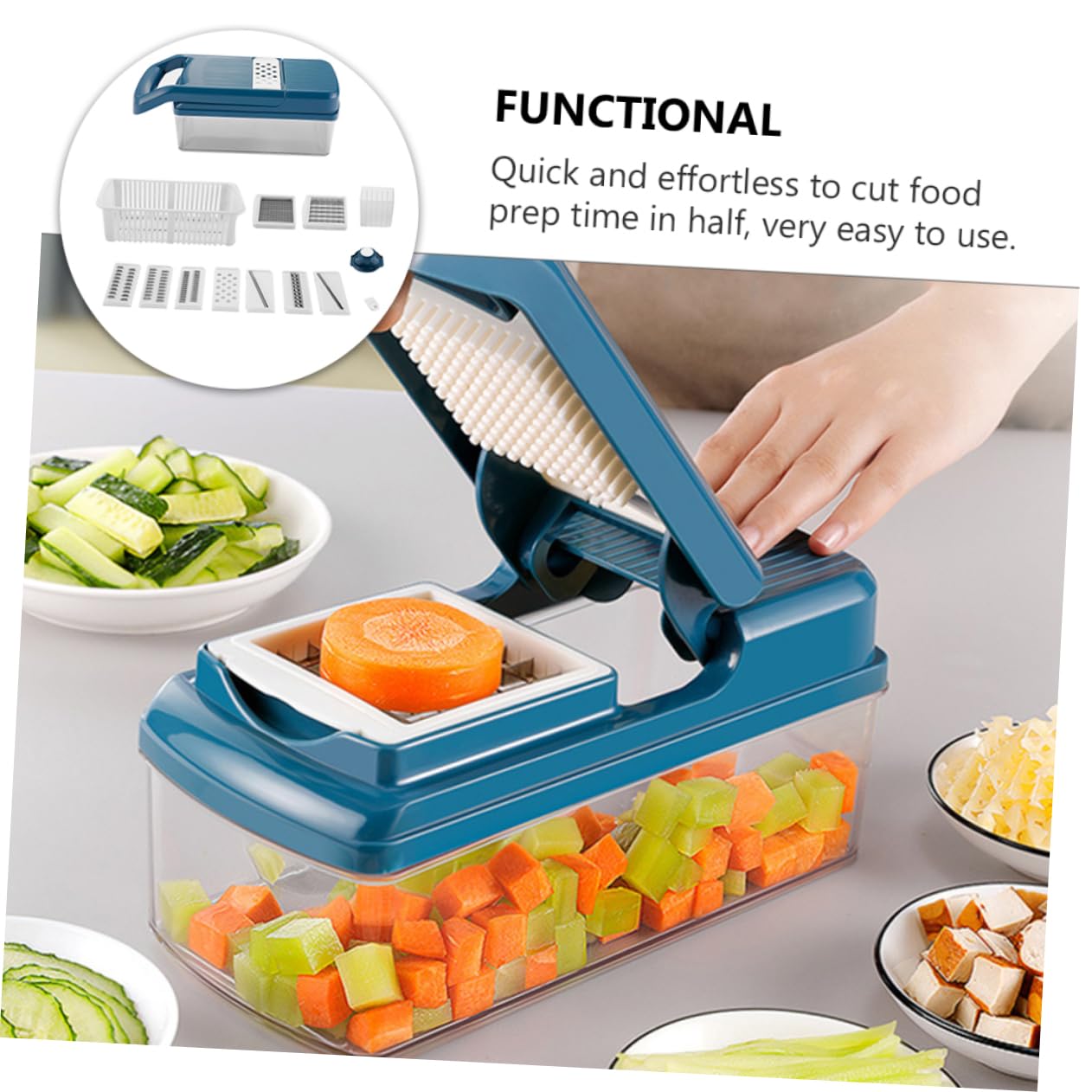 LIFKOME Tagliaverdure Multifunzione Manuale, Affetta e Taglia a Julienne, in Plastica e Acciaio Inox, per Zucchine e Zucca,