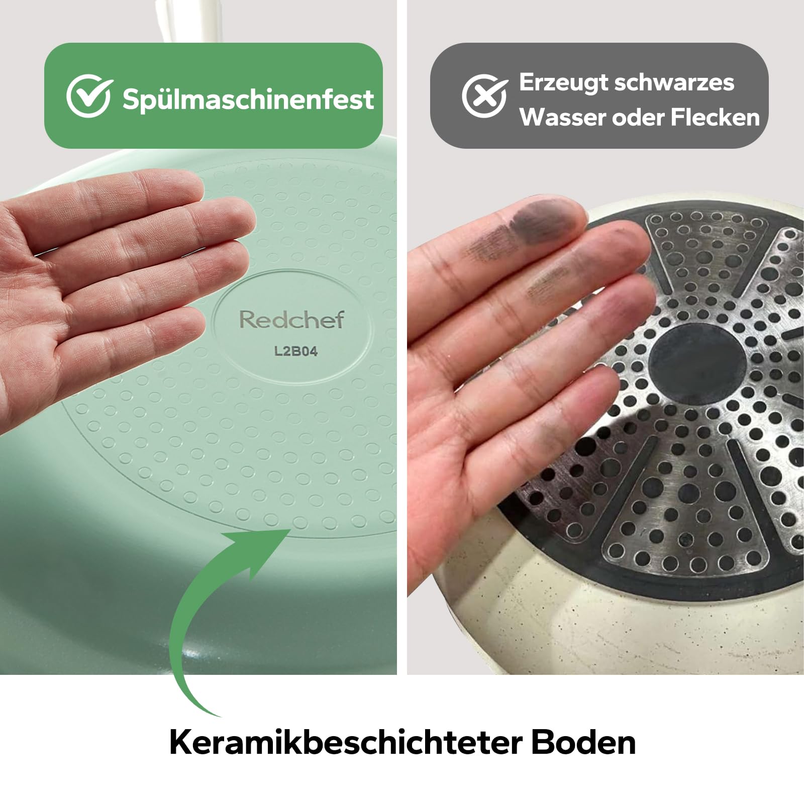 Redchef Set Padelle Ceramica Antiaderenti, 3 Padelle 20/24/28 Cm Con Antiaderenti In Alluminio, Batteria Pentole Induzione Per Tutti I Piani Cottura,Senza Ptfe, Pfas, Pfoa, Adatte Per Forno, Verde