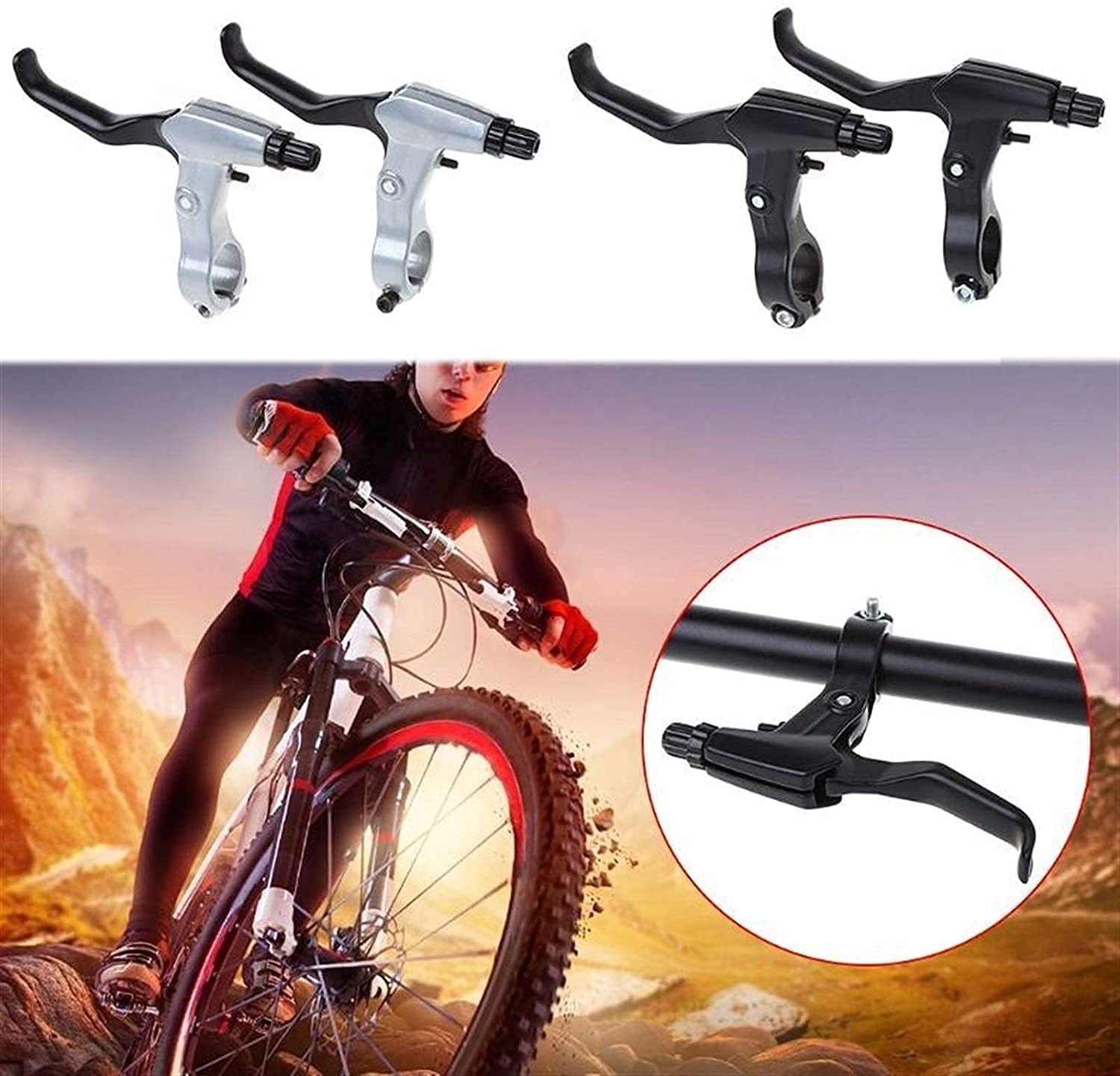 BATLAM Leva Freno Bicicletta 2 Pezzi Alluminio MTB Bici da Strada manovella Leve Freno Bicicletta (Colore : Grigio Scuro) (Nero)