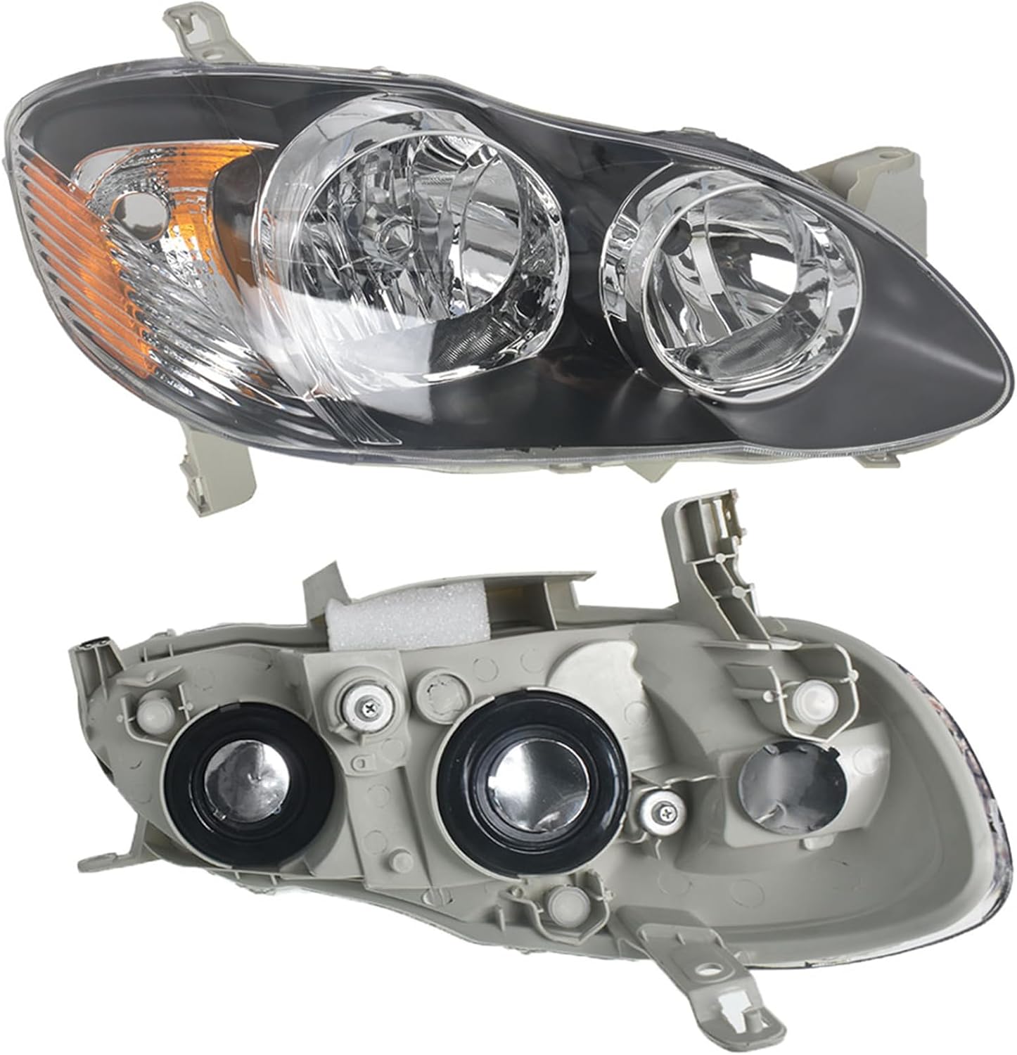 Clear Lens Black Housing LH & RH Headlight Assembly Replacement for Corolla 2003-2008 Driver & Passenger Side