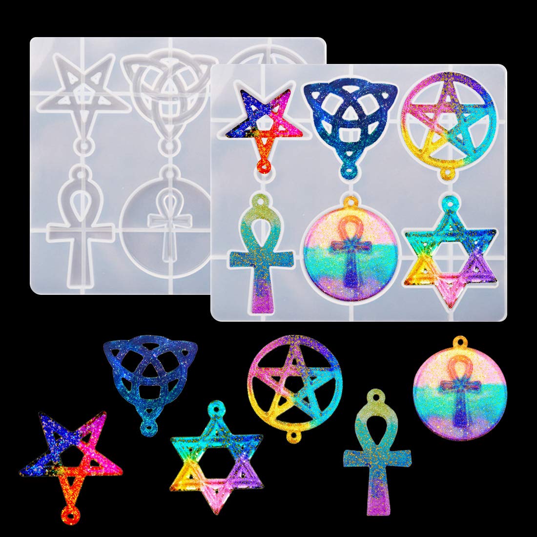 MCCKLE2PCS Silicone Resin Molds, Pentagram, Star, Celtic Knot, Cross,Epoxy Casting Resin Molds for Jewelry Making, Crafts DIY, Pendant, Key Chain, Ornament, Home Decoration