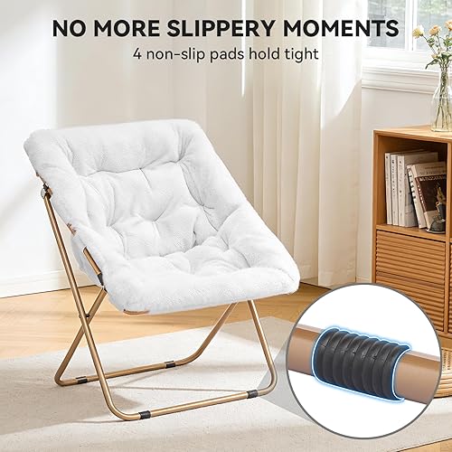 Miniatura 8 de Magshion Silla platillo plegable con otomana para adultos, cómodo asiento de lectura, asiento de piel sintética con marco de metal acolchado grueso