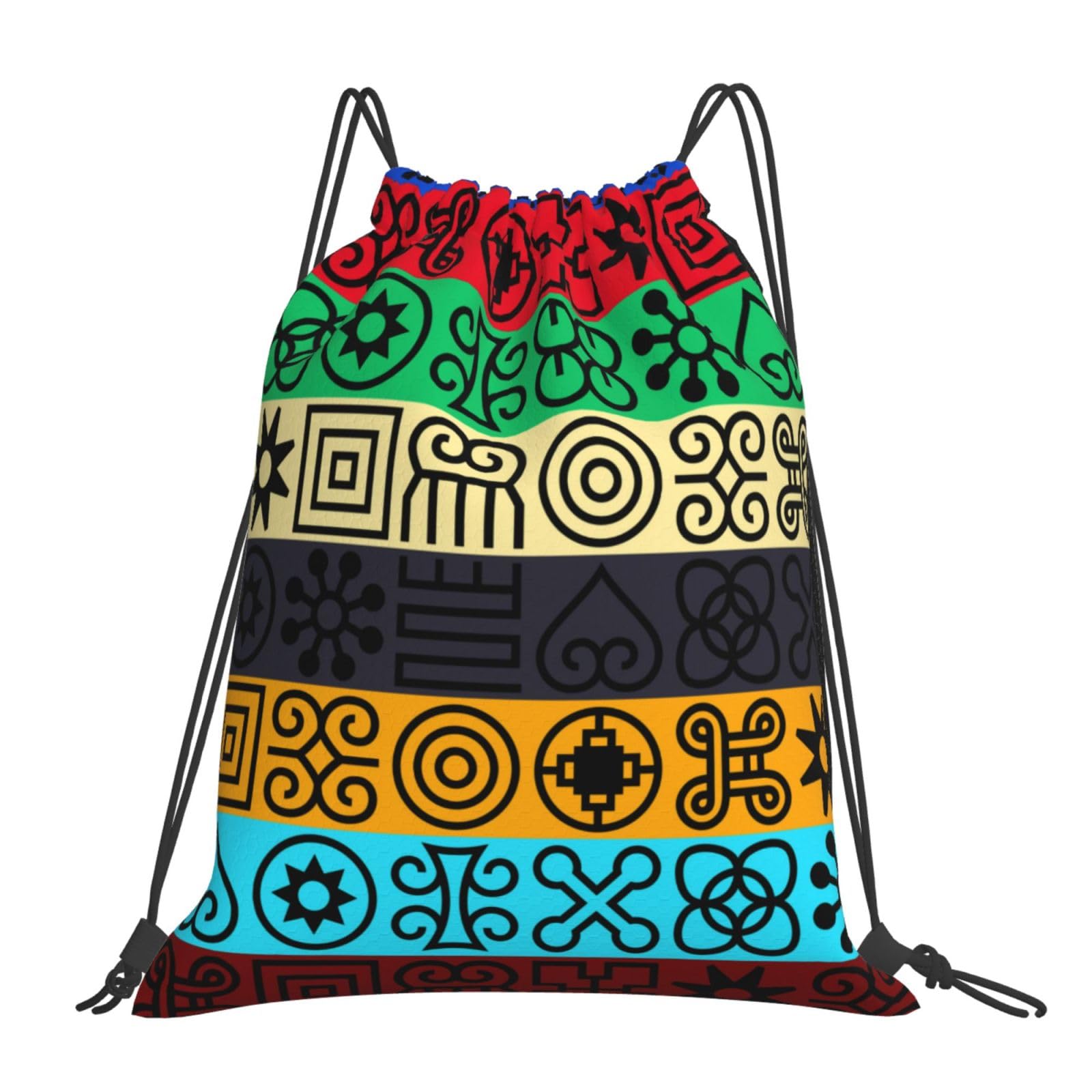 Richugui Cool Retro Drawstring Bag African Adinkra Drawstring Backpack Gym Sports String Bag Travel Sackpack Fashion Casual Daypack For Men And Women