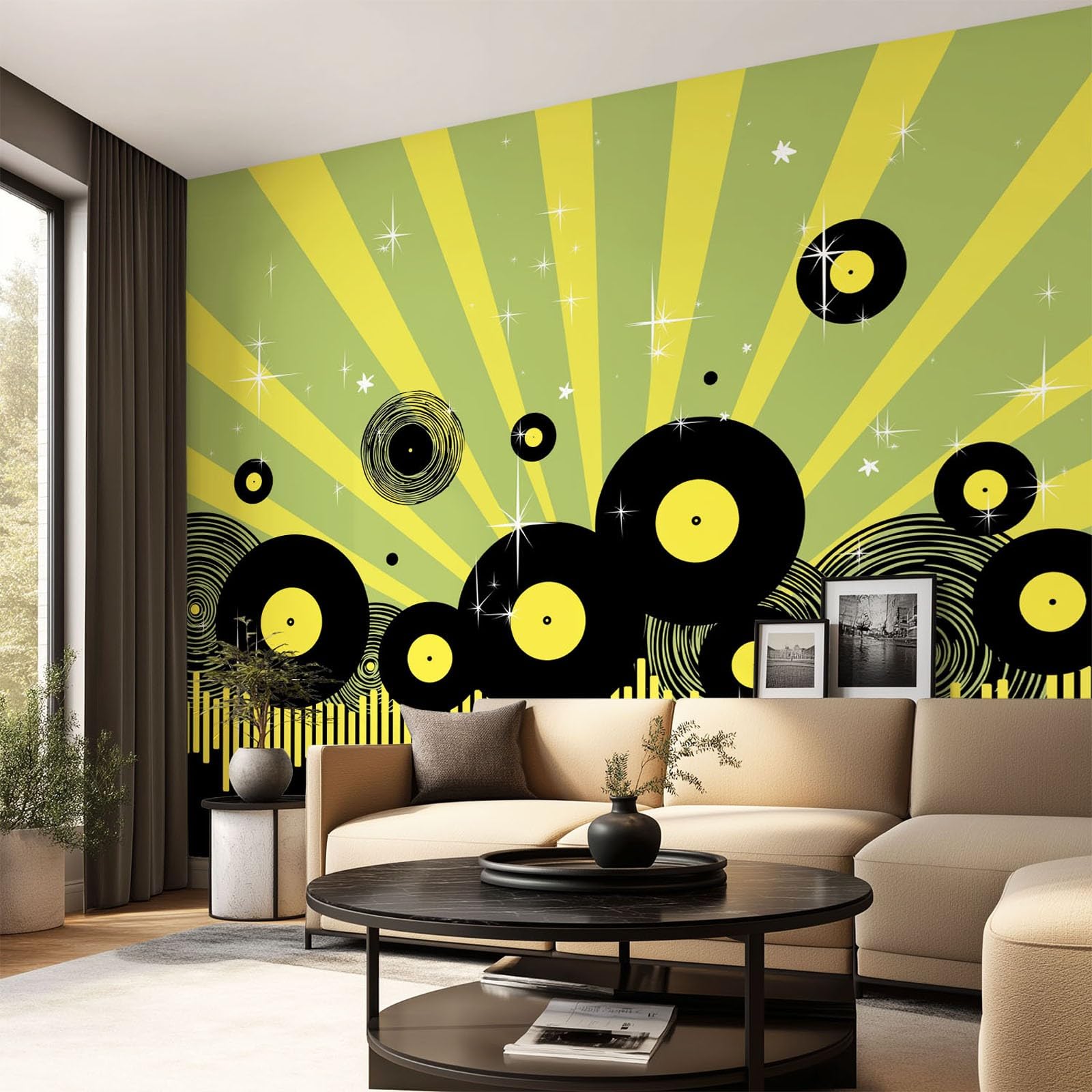 Vintage retro muzyka mural winyl płyty paski tapety, naklejki ścienne wystrój domu tło telewizora duża sztuka tapeta malarstwo plakaty dekoracja 450 x 315 cm
