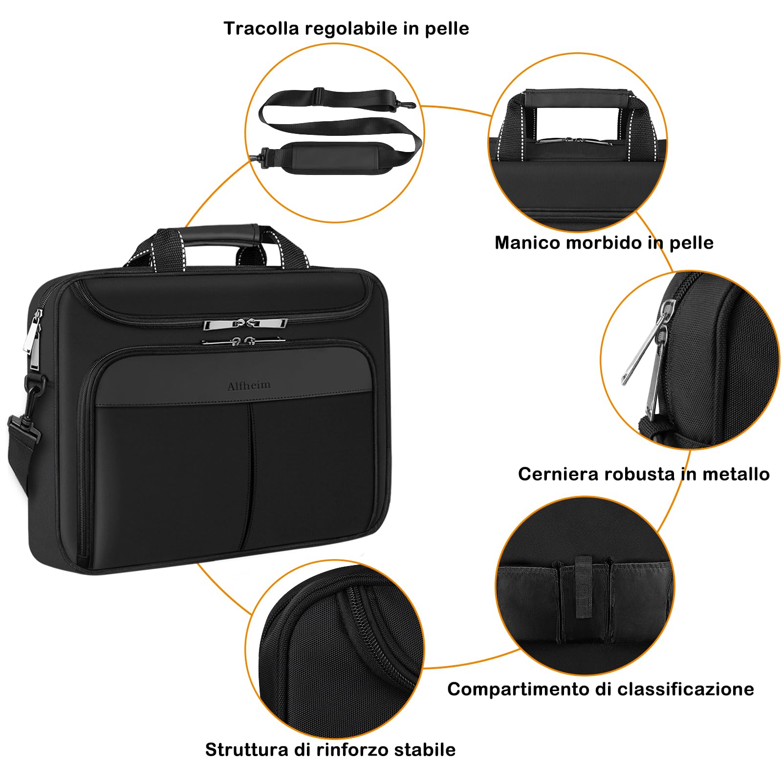 Alfheim Borsa per Laptop 17-17.3 pollici Impermeabile Borsa | Protettiva Messenger con Tracolla Regolabile, Borsa a Tracolla Multifunzionale per gli Uomini Donne di Viaggio/Affari (Nero)