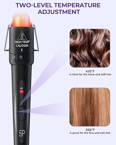 Miniatura 4 de Juego de varita rizadora 5 en 1 varita rizadora Ohuhu 5 piezas de 0.35 a 1.25 pulgadas, barril de cerámica intercambiable, guante protector contra