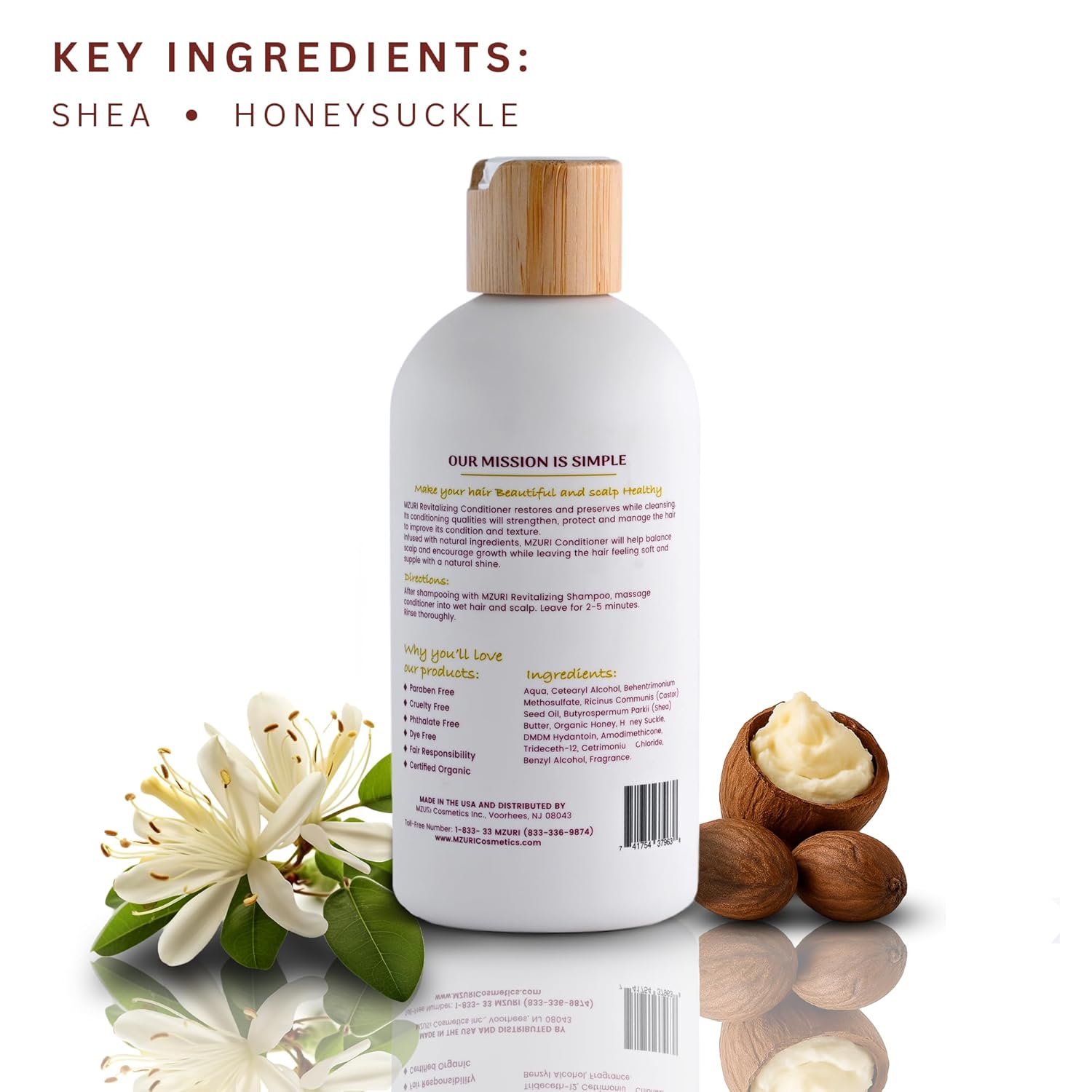 MZURI Revitalizing Conditioner with Shea Butter, Honey Suckle, Moisturizing, Hydrating, and Deep Conditioning Treatment for Frizzy, Dry, or Color-Safe Hair, Restorative Leave-In Formula - 16 Fl. Oz
