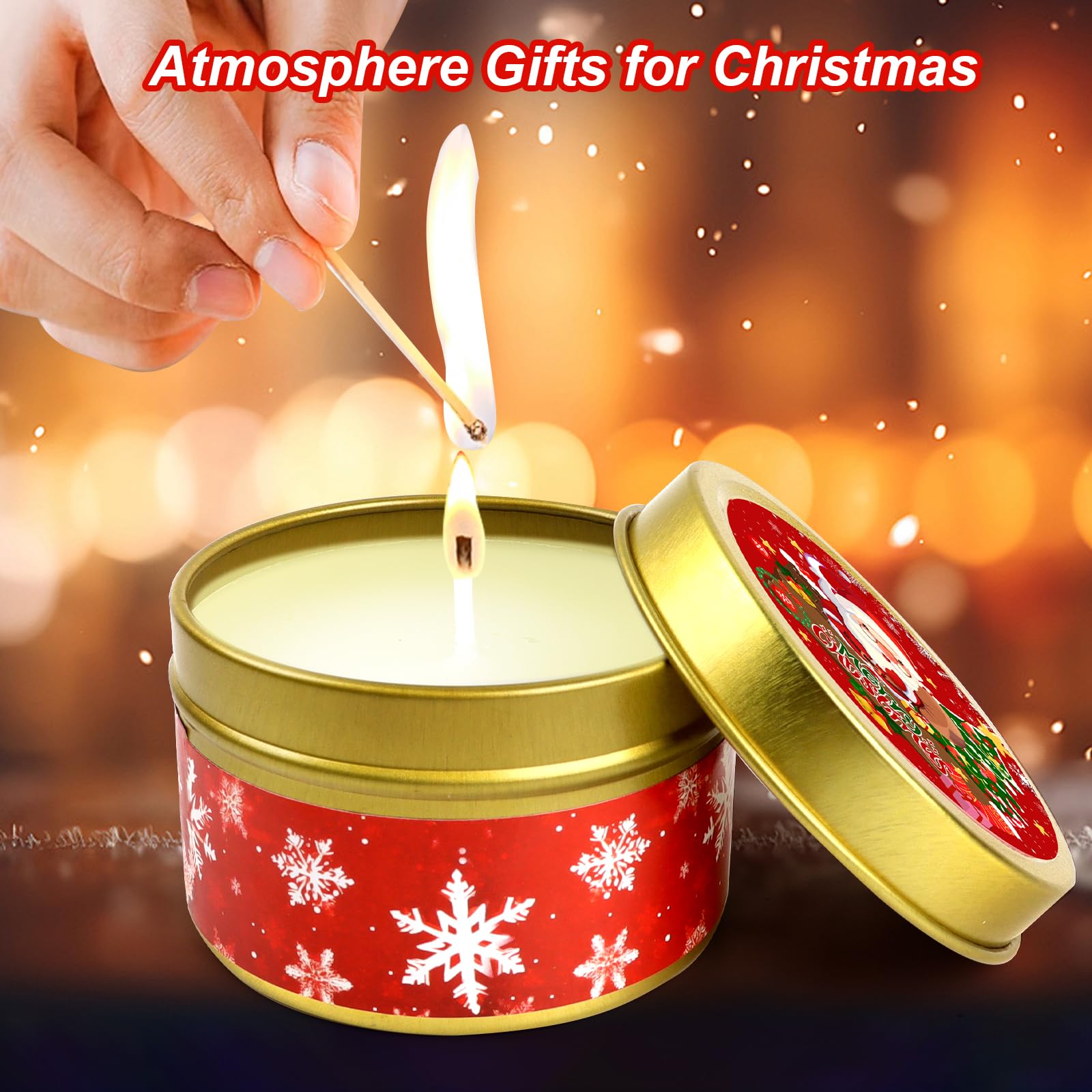 Weihnachts Duftkerzen Geschenkset, 6 Stück Weihnachtskerzen Geschenkset, Tragbare Kerzen in Blech Gläsern, Weihnachts Advent Geschenkset für Frauen, DIY mit Glückssymbolaufklebern, ohne Duft