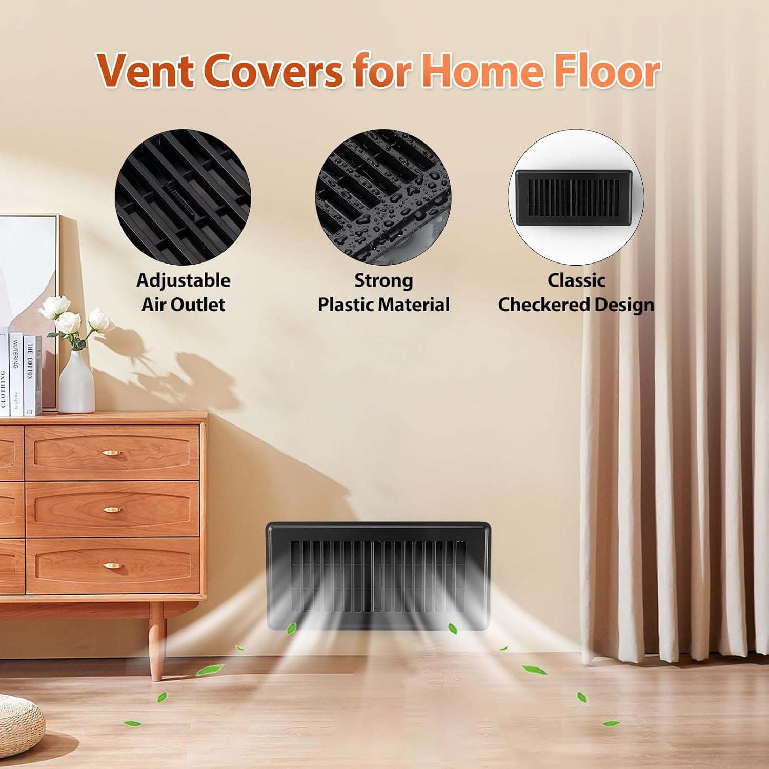 4x10 Floor Register, Plastic Floor Vent Covers Black 8 Pack, for Home Floor Sidewall Office or Ceiling Vent, Vent Covers for Home Floor, Black