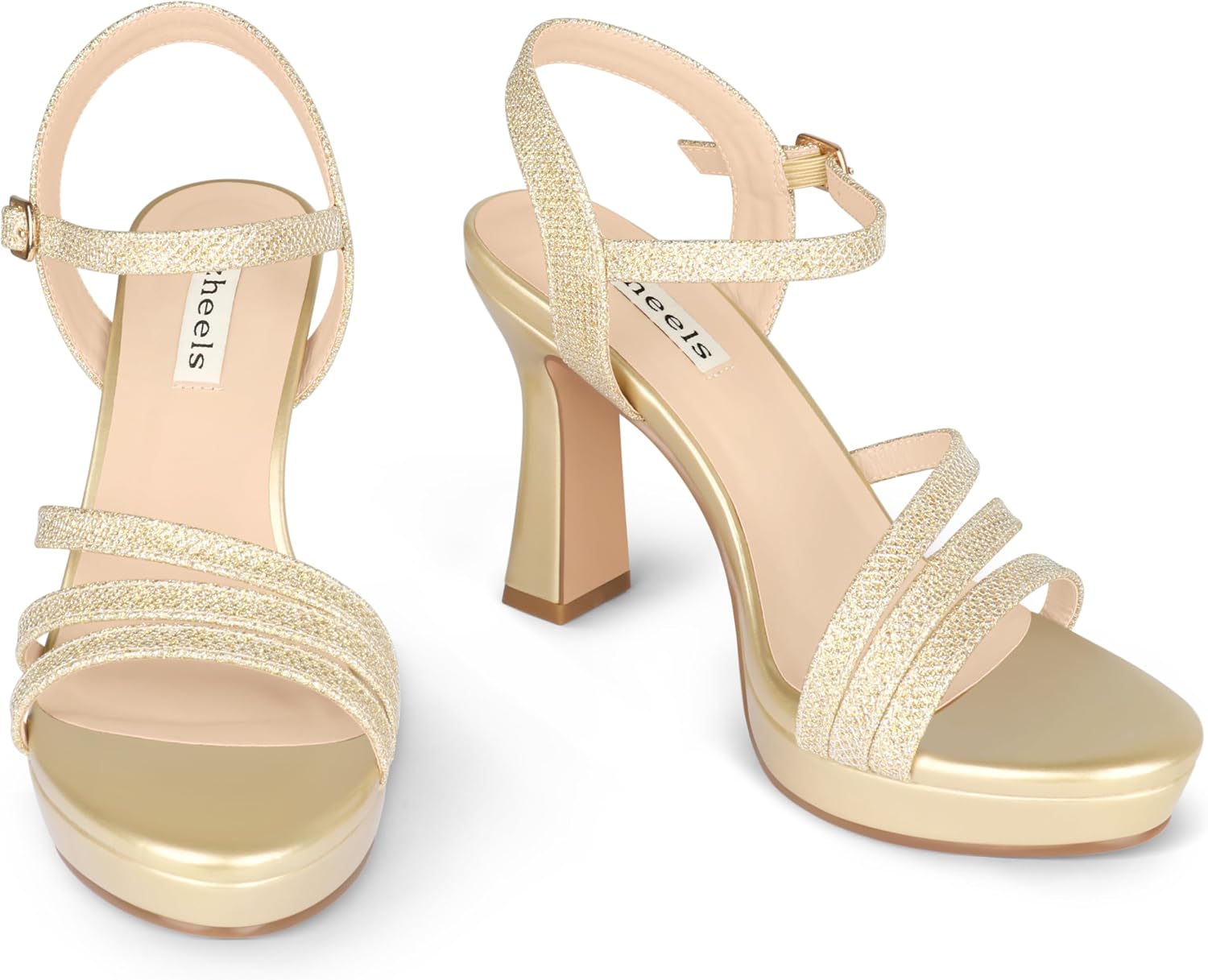 Zzheels Women's Platform Sandals Sparkly Open Toe 4" Chunky High Heels Ankle Strap Sandals Gold US6.5 image 5