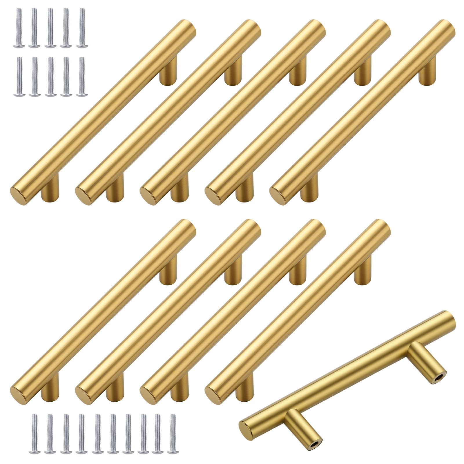 10 Pieces Gold Cabinet Handles 128mm Gold Cupboard Handles with Screws