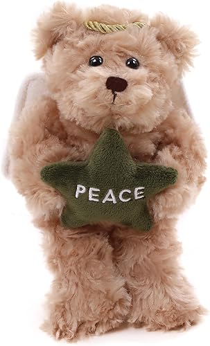 Miniatura 8 de Plushland Osos de ángel con alas blancas y halo, Hold Star with Hope Peace Joy, juguete de peluche suave, regalo para Navidad, 6 pulgadas (moca)