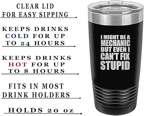 Miniatura 2 de Rogue River Tactical Funny Mechanic Fix Stupid - Vaso de viaje grande de 20 onzas con tapa aislada al vacío caliente o frío sarcástico papá padre