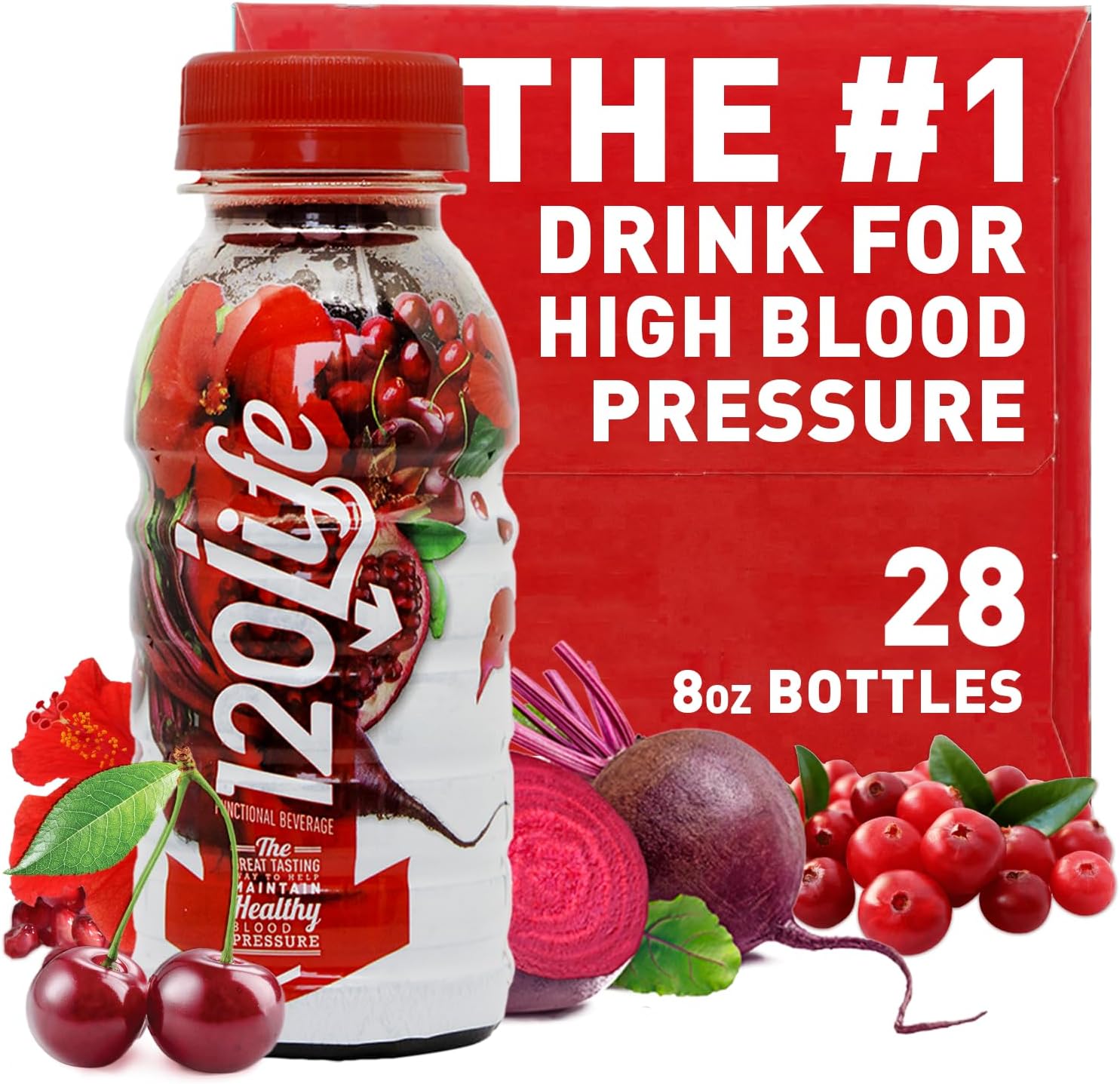 - 120/Life Blood Pressure Support, Beet Root Juice, Pomegranate Extract, Cranberry Juice, Tart Cherry, Hibiscus, and Magnesium (8 Fl Oz, Pack of 28) - Gluten-Free & Vegan