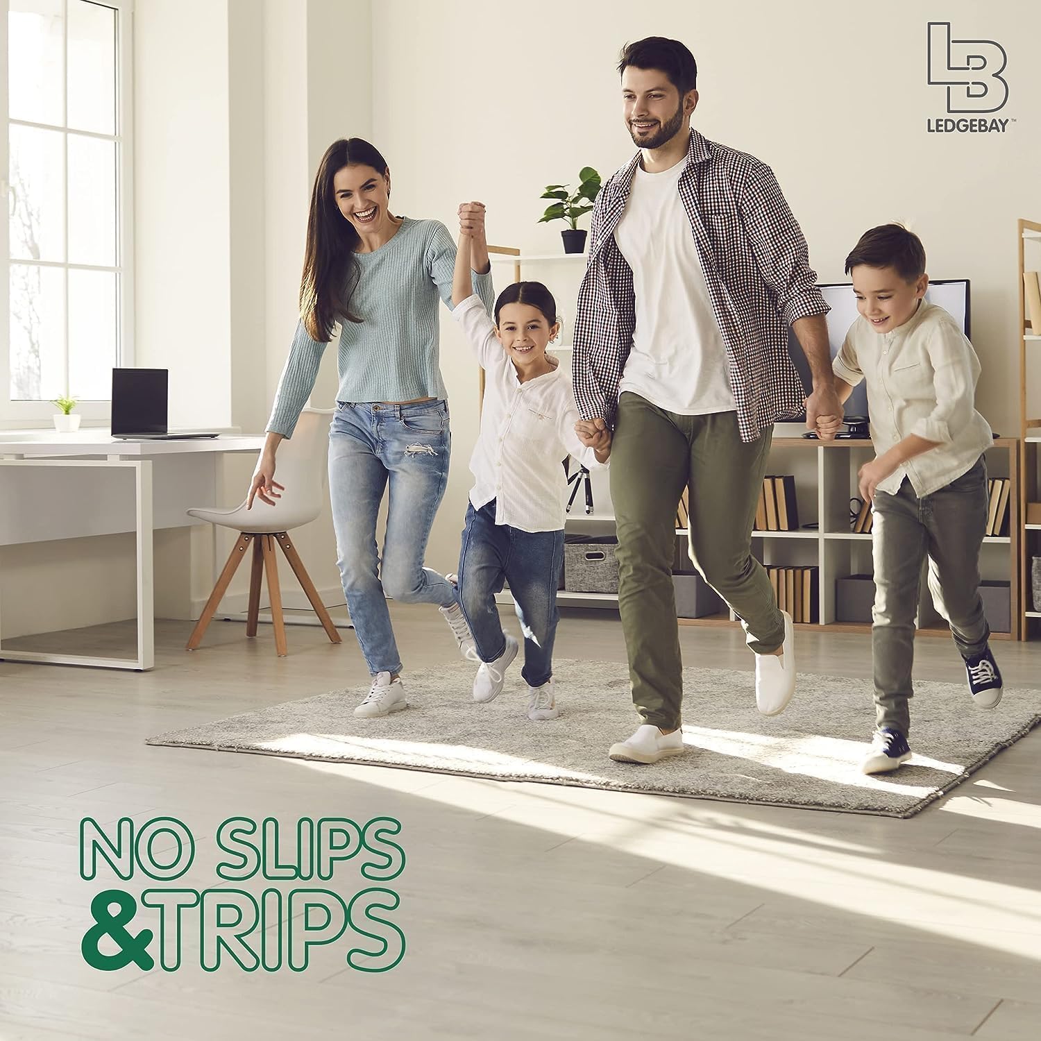 Ledgebay Rug Pad Grippers for Area Rugs - Multi Pack Reusable, No Skid, Washable, Anti-Slip, Rug Pad Gripper for Hardwood Floors and Tile with Double-Sided, Self Adhesive to Keep Area Rugs Flat (32)