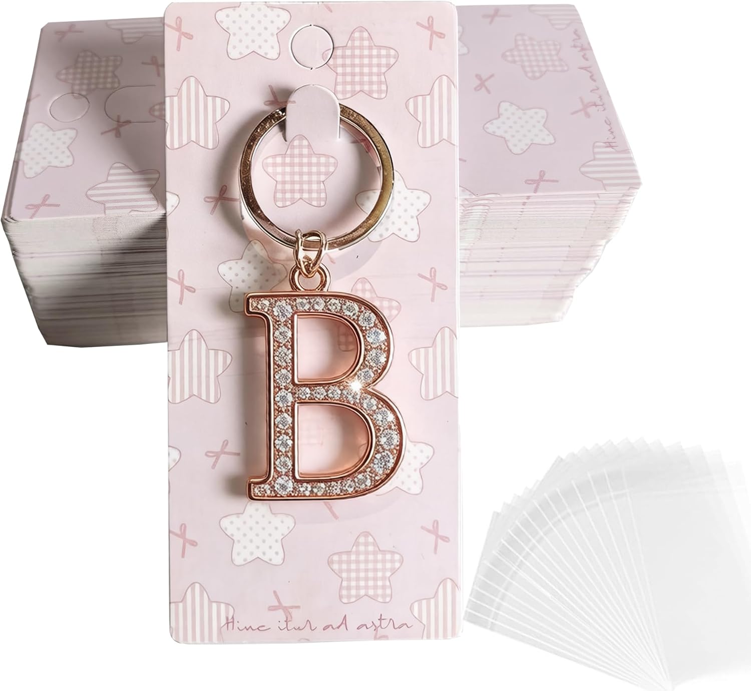 100 Set Keychain Display Cards with Bags,Jewelry Packaging Blank Hanging Cards for Selling