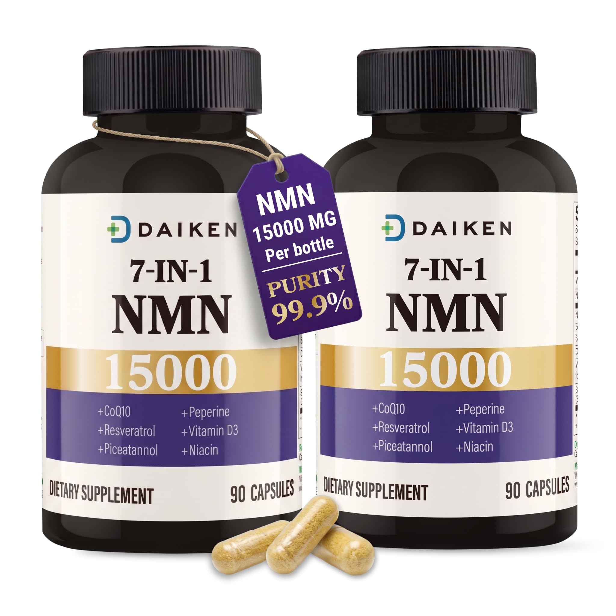 DAIKEN Suplemento de NMN com CoQ10, resveratrol e vitamina D3, 500 mg por porção, 180 cápsulas
