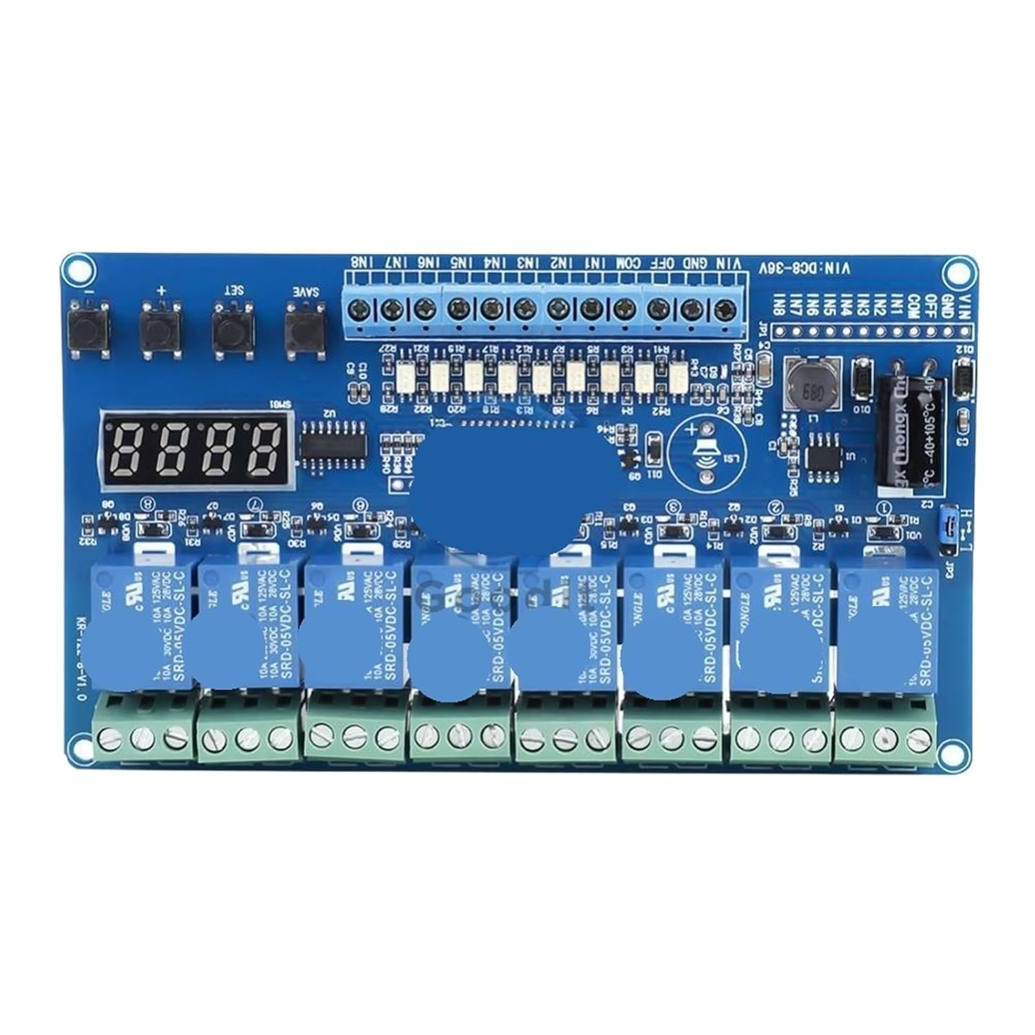 AC 8-36V 8-Channel Multifunction Time Delay Relay Interface Board Module Optocoupler with Light Couple red Display