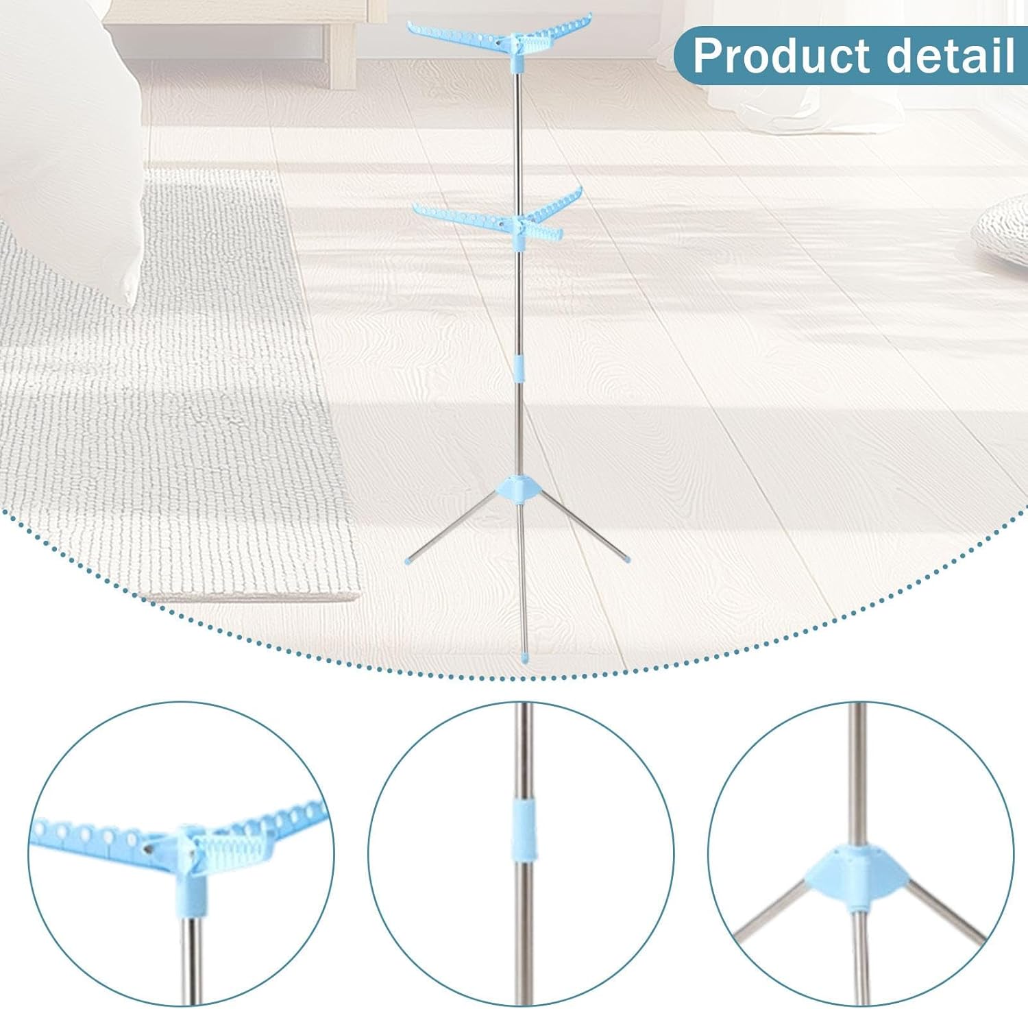 Tripod Drying Rack for Clothes, Foldable Hanger for Garments and Linens, Blue 2 Layer