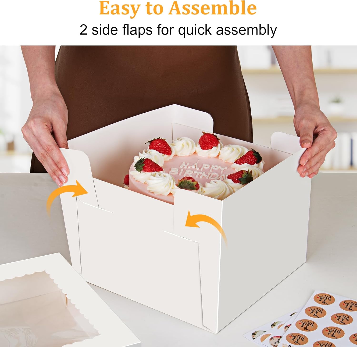 15 PCS Cake Boxes 10 Inch, 10x10x8 Tall Cake Box, 10 Inch Cake Box with Window, White Bakery Boxes, Large Baking Boxes, Cajas Para Pasteles, 10x10 Cake Boxes for Birthday, Wedding, Party, Business - Image 4