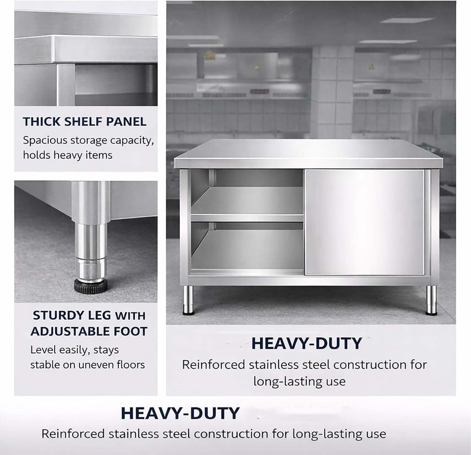 Stainless Steel Commercial Work Table, Utility Workbench, Heavy Duty Kitchen Work Tables with Storage, Stainless Steel Kitchen Cabinets Workstations for Home Restaurant Hotel(100x40x80cm)