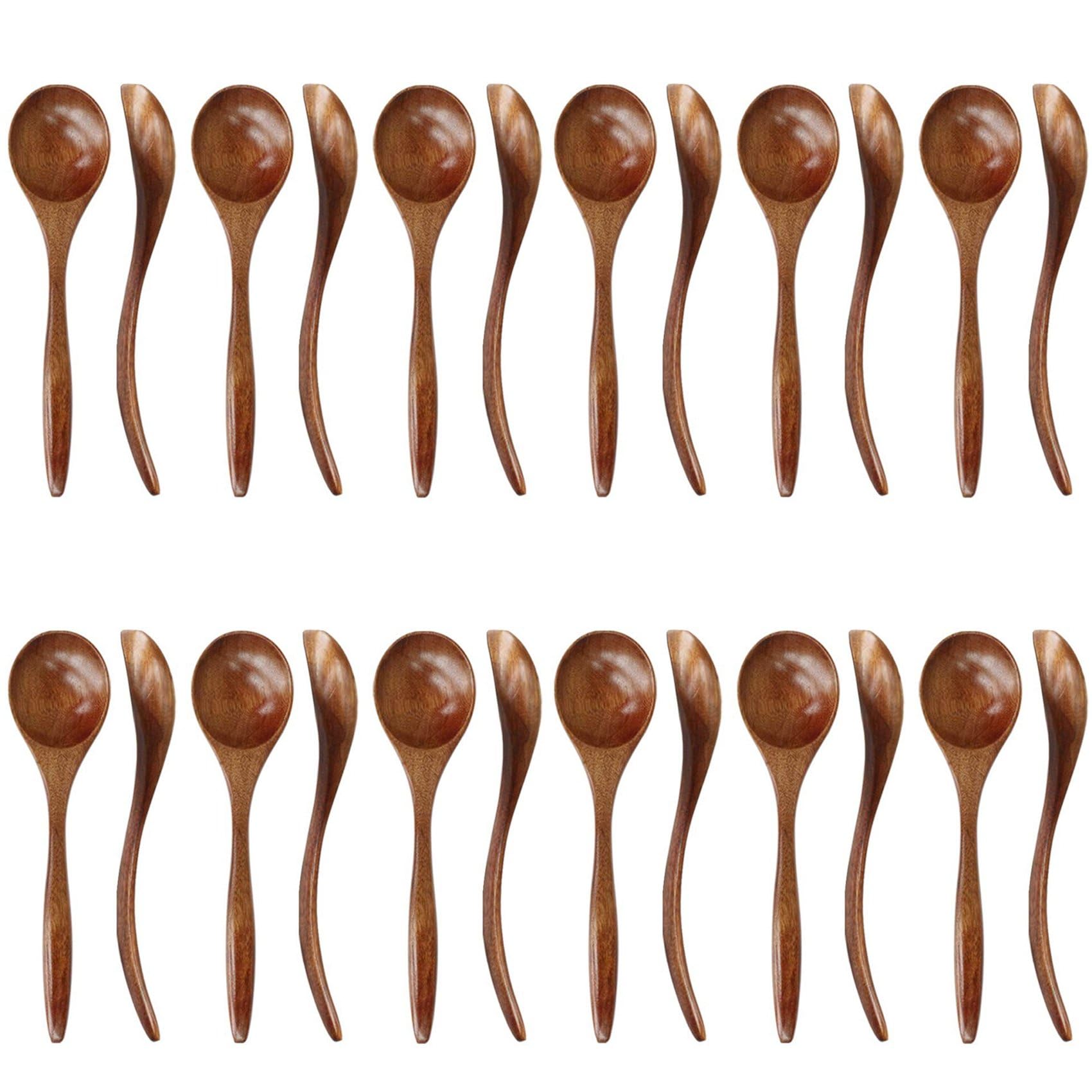Vjsujehgy Wooden Spoons for Eating, 24 Pieces Natural Wood Eating Spoon, 7 Inch Eco-Friendly Handmade Teaspoon for Dinner