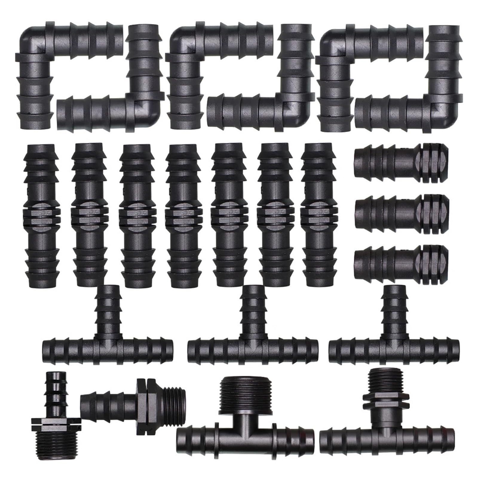 Adaptador de conector PE 16MM, manguera jardín 1/2 ", codo púa tubo, válvula enchufe extremo en T, Fitt for invernadero, 10 Uds(E)