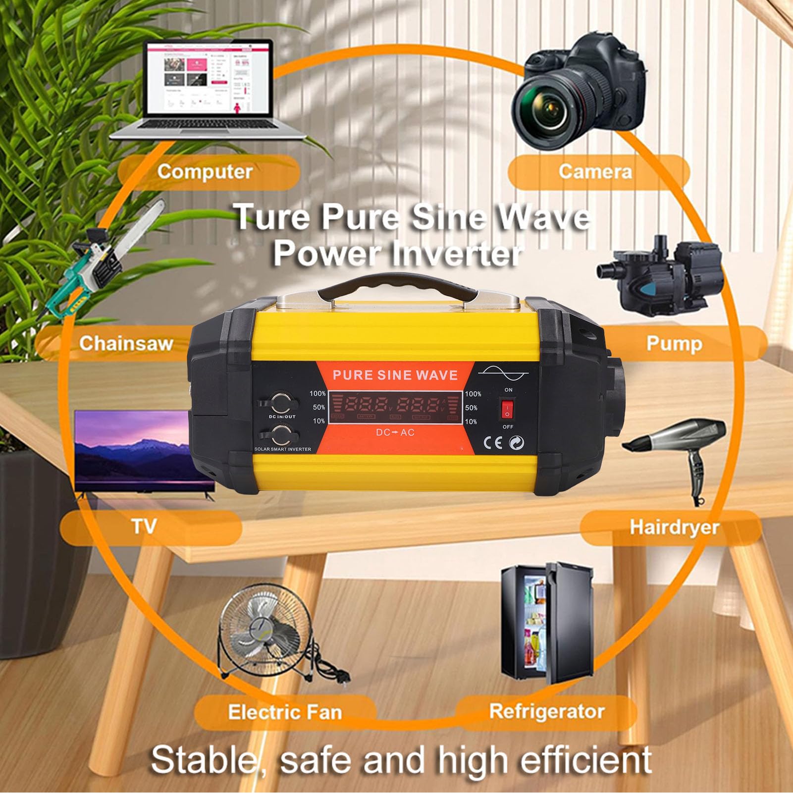 Drfeify Przetwornica Mocy 500 W, Czysta Fala Sinusoidalna ABS Przetwornica 12 V do 220 V z Wyświetlaczem LCD, 2 Gniazda Prądu Przemiennego 2 Porty USB Interfejsy Szybkiego ładowania, do Podróży