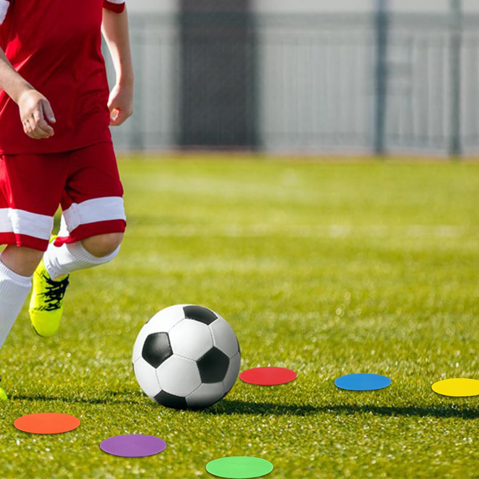 MIVIDE 48stk. Markierungsscheiben 10 cm, 6 Farben Markierscheiben Sport, Flacher Floormarker Makierungsscheiben Bunt Set für Training, Fußball, Sportplätze