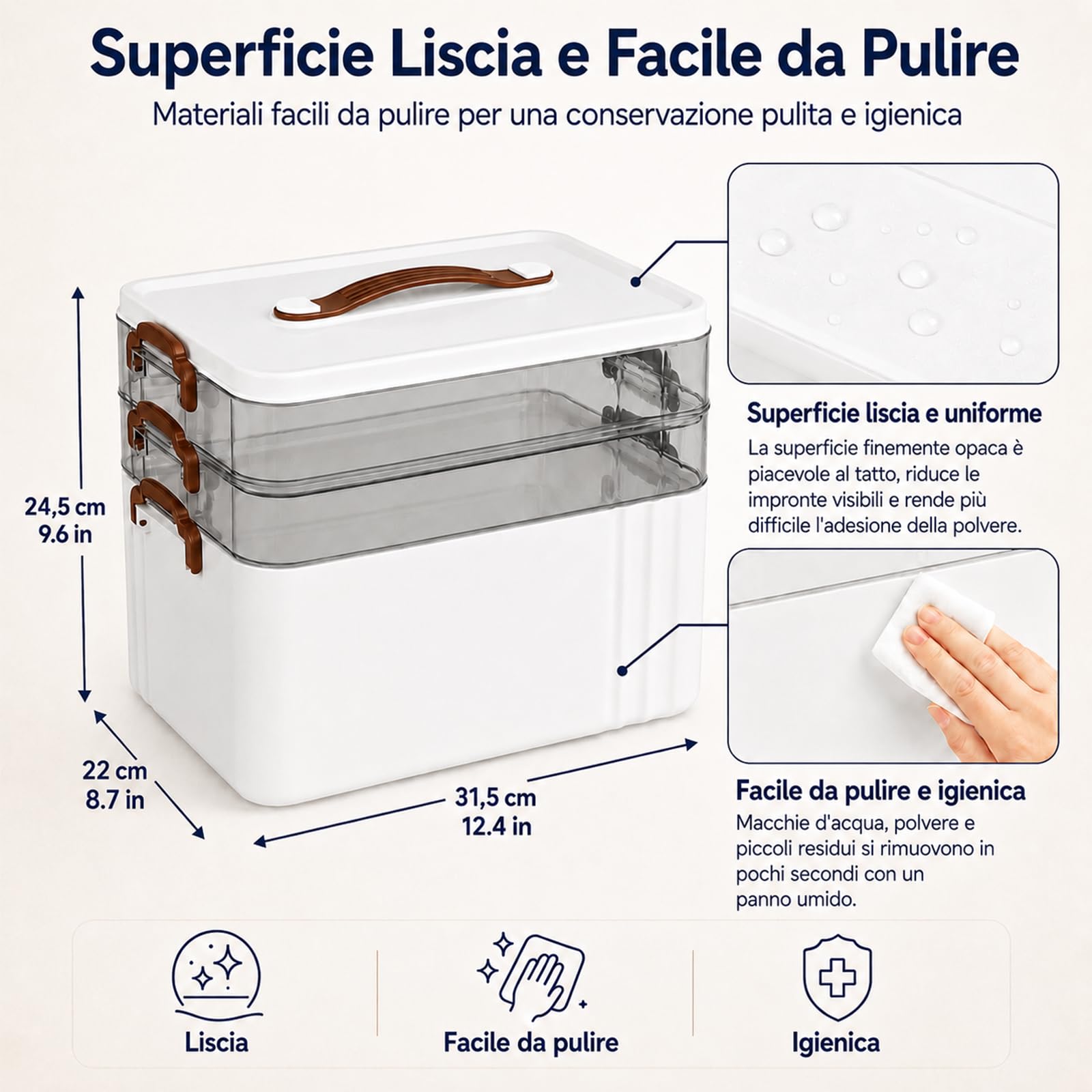 scatola di conservazione per medicinali, 3 livelli con maniglia portatile, organizer per farmaci, contenitore multifunzione per medicinali, gadget, gioielli, accessori per cucito (bianco)