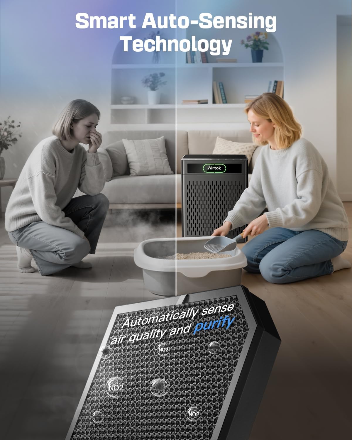 Air Purifiers for Home Large Room Up to 1848sq.ft, Airtok Air purifier for Home Pet, Washable Pre-Filter Air Quality Monitor HEAP Sleep Mode Air Cleaner for Bedroom, Dorm room, Office, AP3001 Black