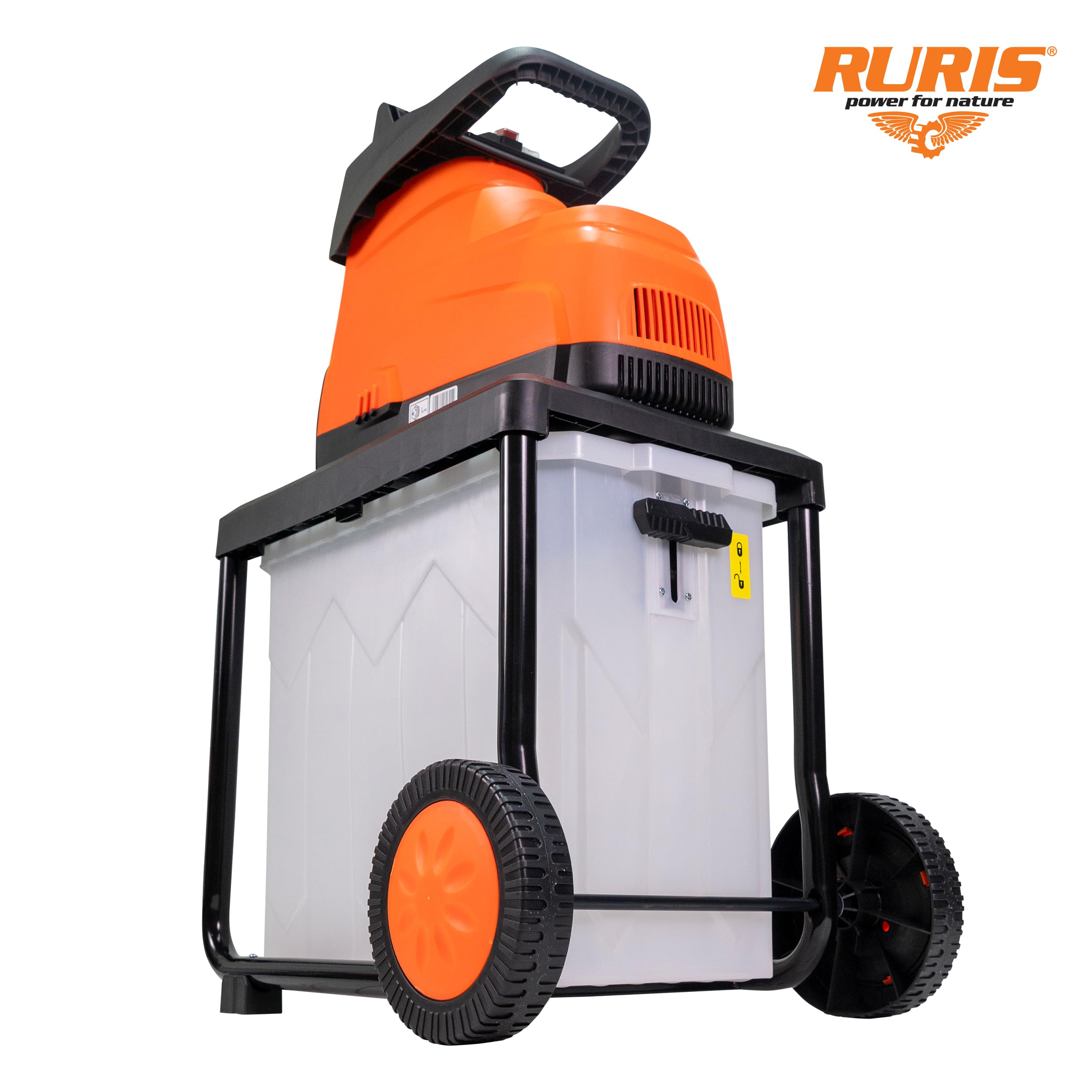 RURIS ST200s Broyeur de Végétaux Électrique 2800W 45 mm Bac 60L | Se verrouille automatiquement au bac de 60 L fermé pour une sécurité maximale