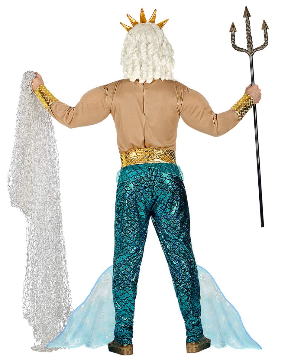 Horror-Shop Poseidon Kostüm mit Muskelshirt, Hose, Gürtel, Armbänder & Krone S-48