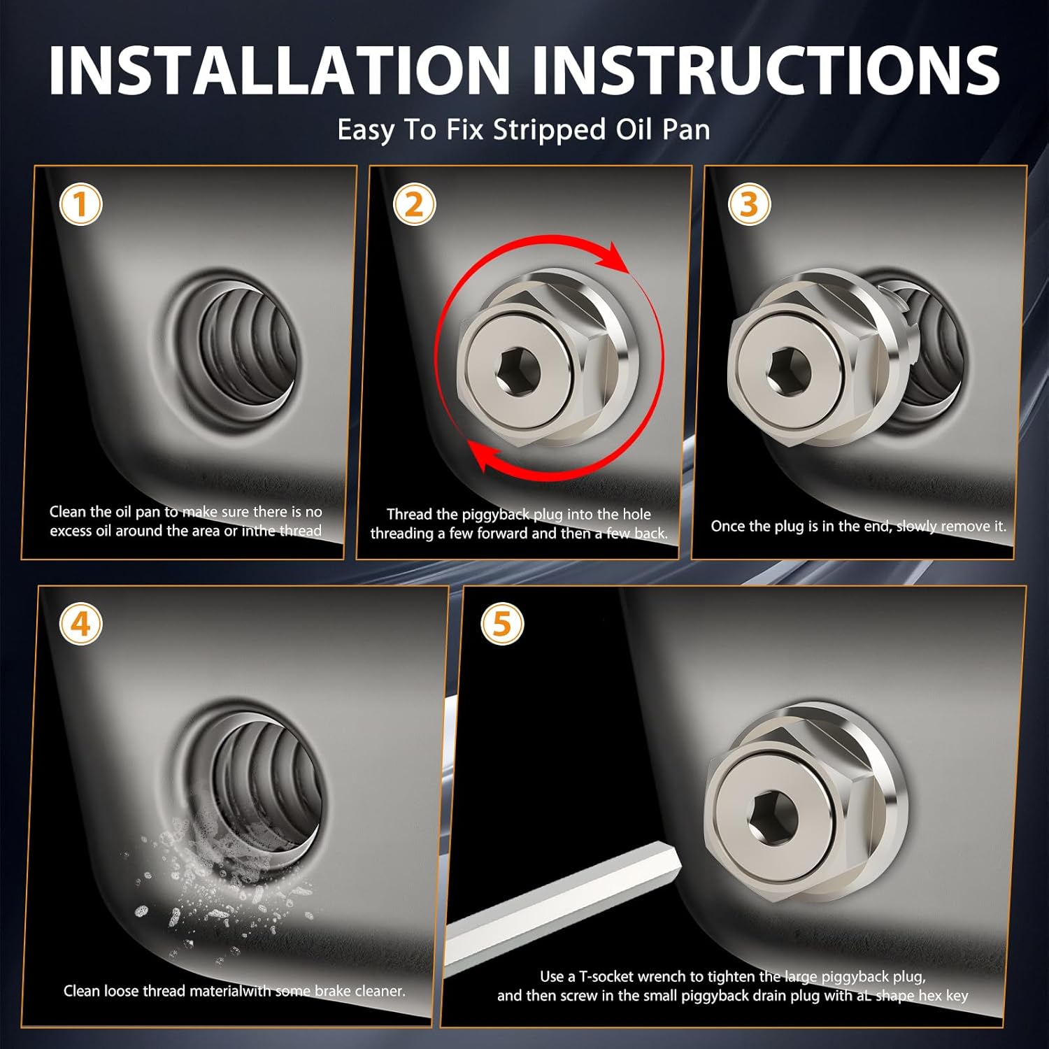 1/2-20 Double Oversize Magnetic Oversize Piggyback Oil Drain Plug, Stainless Steel Self Tapping Oil Pan Thread Repair Kit
